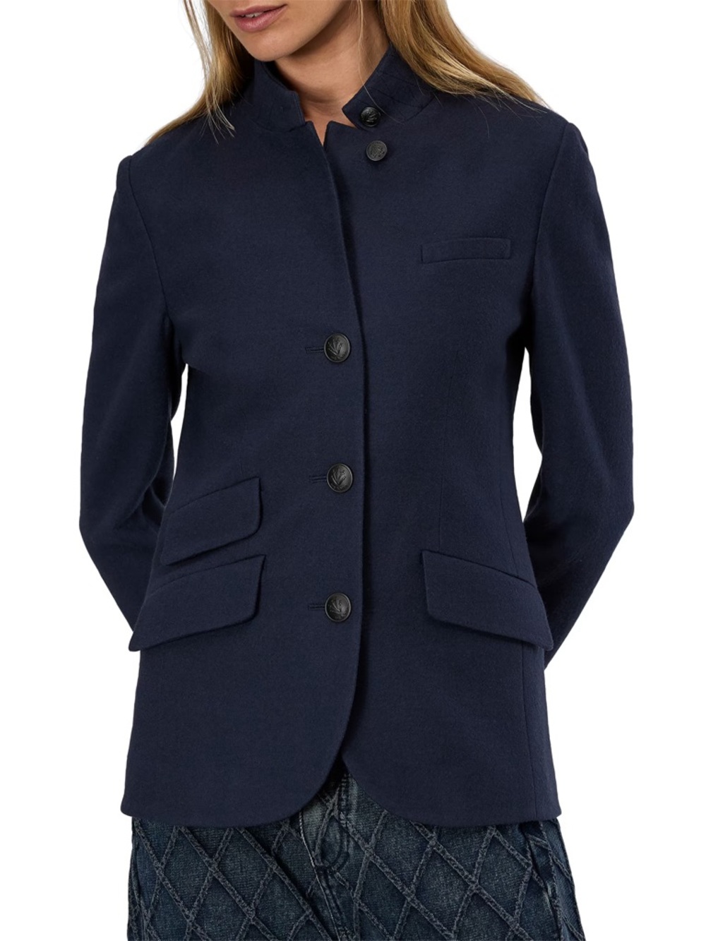 rag & bone Navy Mandarin Collar Blazer